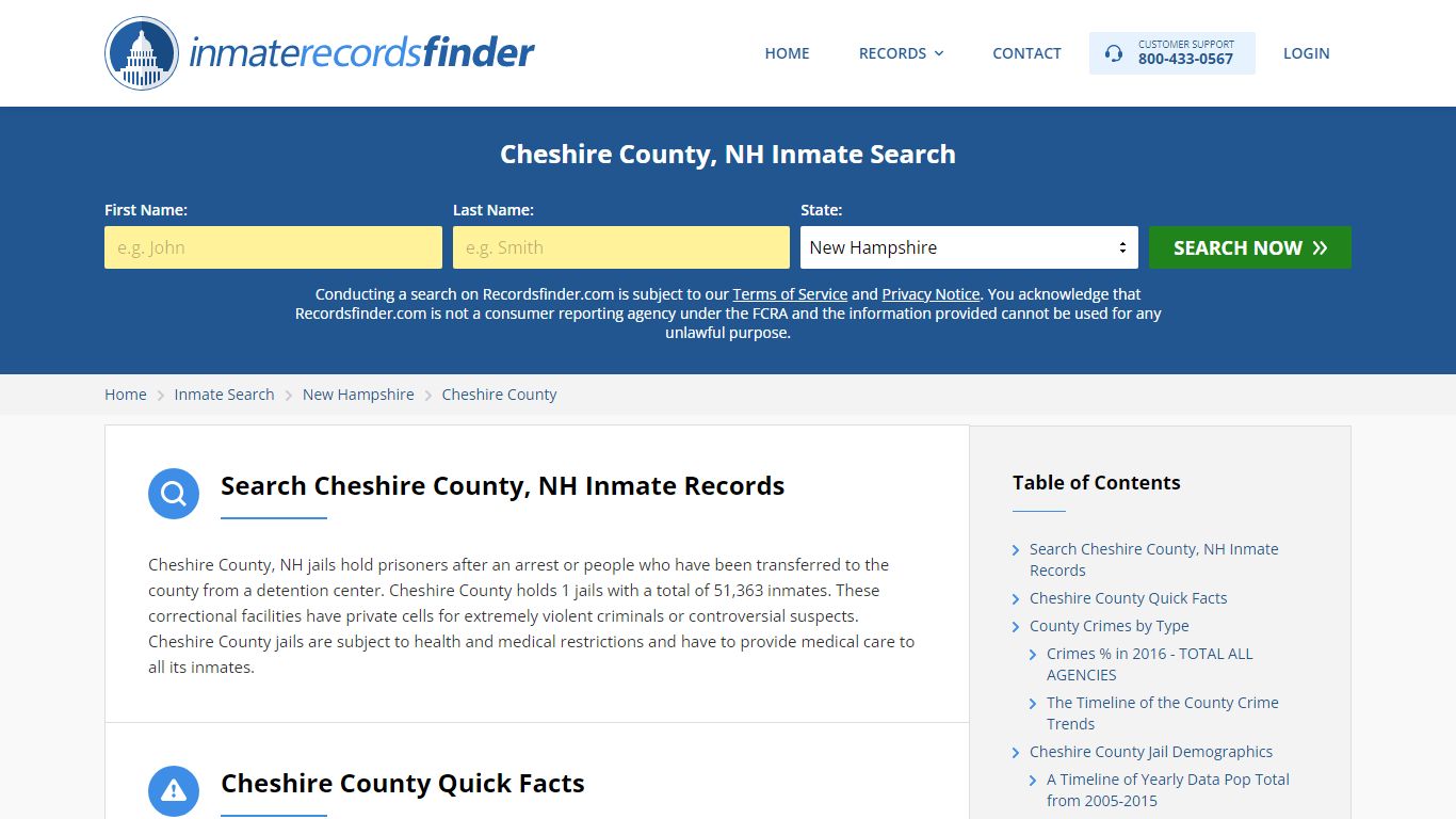 Cheshire County, NH Inmate Lookup & Jail Records Online